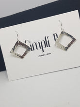 Sterling silver hammer textured cut out square drop earrings
