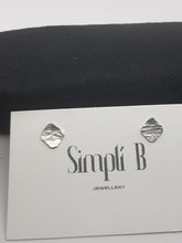 Sterling silver square hammer textured & slightly curved stud earrings