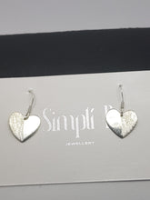 Sterling silver flat half textured heart drop earrings