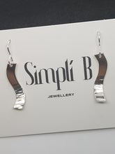 Sterling silver S shaped half hammer textured curved drop earrings