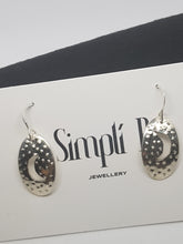 Sterling silver oval textured cut out half moon drop earrings
