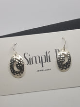 Sterling silver oval textured cut out half moon drop earrings