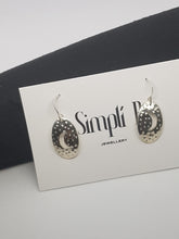 Sterling silver oval textured cut out half moon drop earrings