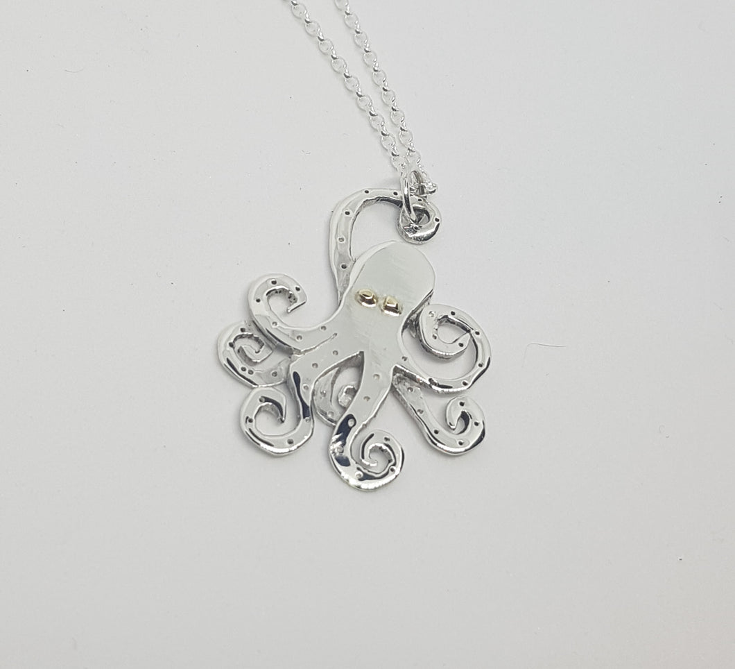 Sterling silver 3d Octopus with 9ct gold eyes