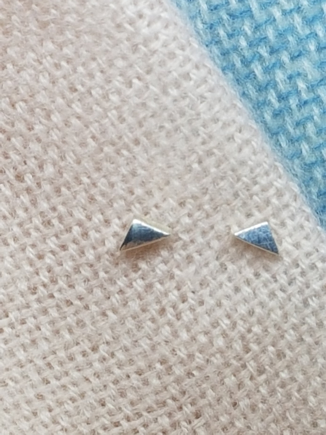 Tiny sterling silver 3d triangle stud earrings