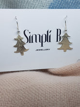 Sterling silver textured Christmas tree drop earrings