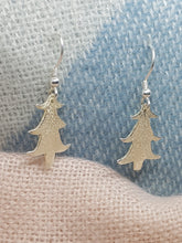 Sterling silver textured Christmas tree drop earrings
