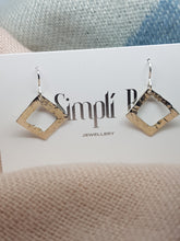 Sterling silver hammer textured cut out square drop earrings