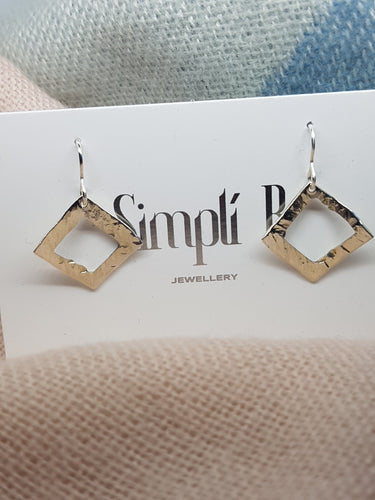 Sterling silver hammer textured cut out square drop earrings