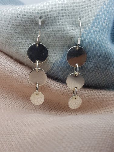 Sterling silver long joined disc drop earrings
