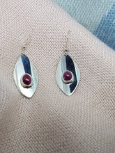 SOLD Sterling silver drop earrings set with Ruby cabochon stones