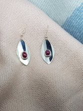 SOLD Sterling silver drop earrings set with Ruby cabochon stones