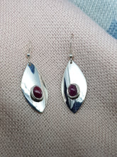 SOLD Sterling silver drop earrings set with Ruby cabochon stones
