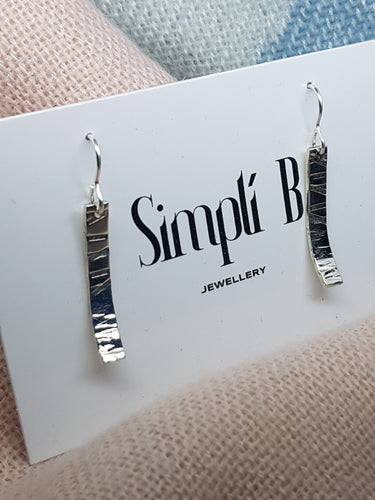 Sterling silver stamp textured curved drop earrings