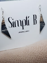 Sterling silver half hammered slightly curved long triangle drop earrings
