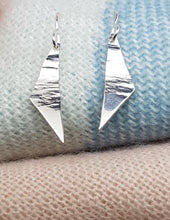 Sterling silver half hammered slightly curved long triangle drop earrings