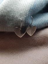 Sterling silver flat half textured heart drop earrings