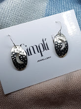 Sterling silver oval textured cut out half moon drop earrings