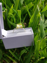Sterling silver ring set with lemon peridot cubic zirconia